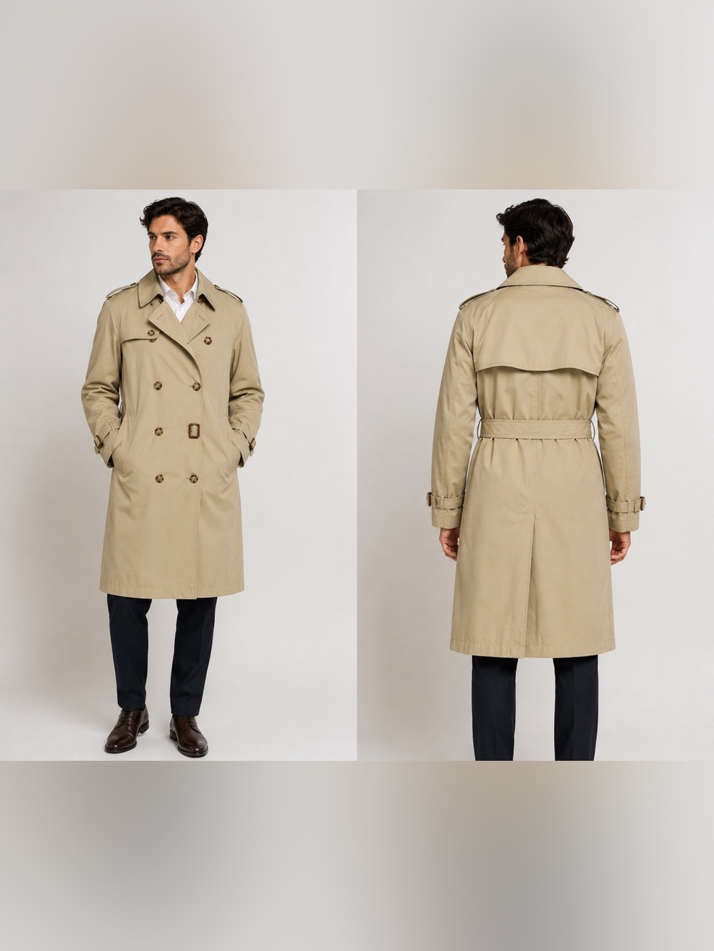 Vintage J.G. Britton Men’s Trench Coat Size 40 L Beige Tan Belted Double Breaste
